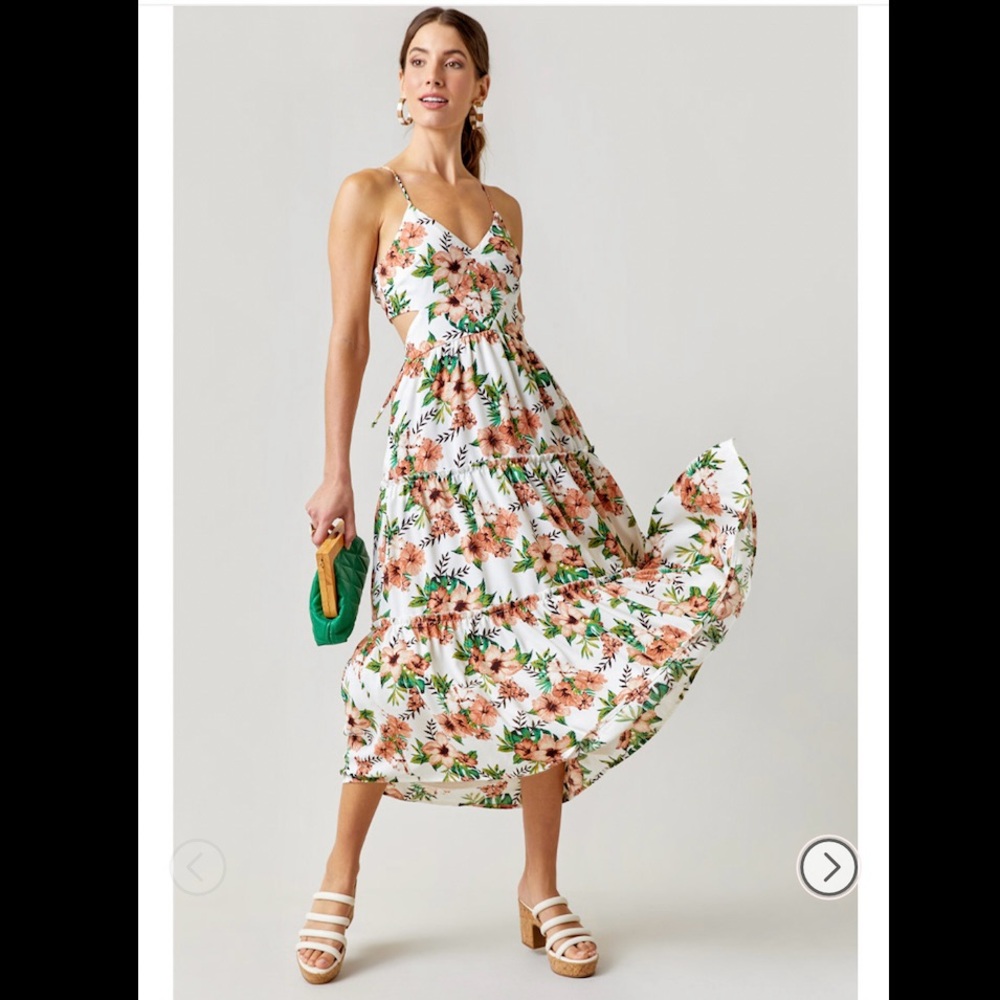 Vida Floral Open Back Tiered Midi Dress